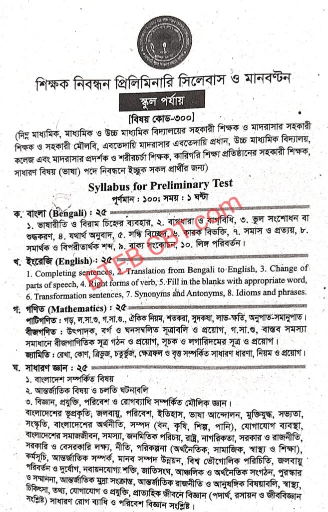 ১৯তম শিক্ষক নিবন্ধন প্রিলিমিনারি সিলেবাস ও মানবন্টন ২০২৫ 3 ১৮ তম শিক্ষক নিবন্ধন পরীক্ষার সিলেবাস স্কুল পর্যায়