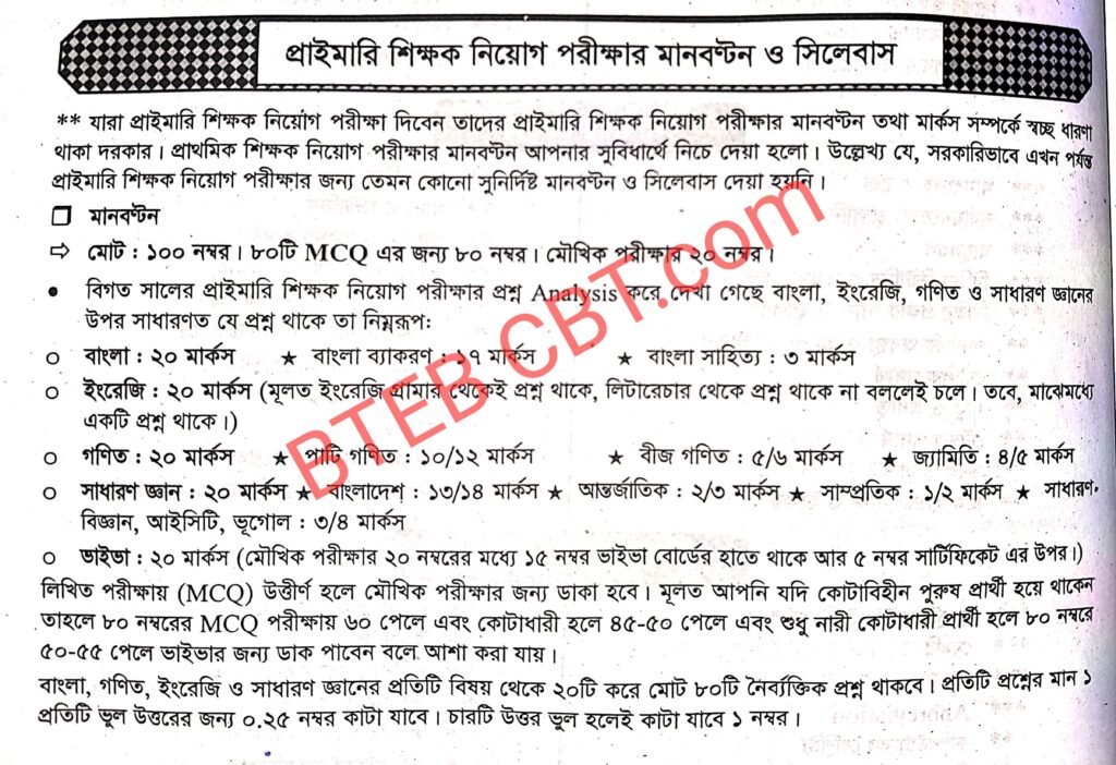 প্রাইমারি শিক্ষক নিয়োগ পরীক্ষার সিলেবাস ও মানবন্টন ২০২৫ 3 প্রাইমারি সহকারী শিক্ষক নিয়োগ পরীক্ষার প্রস্তুতি ও সিলেবাস ২০২৪