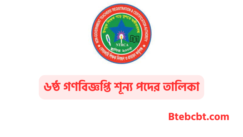 এনটিআরসিএ শূন্য পদের তালিকা ২০২৫ 5 ৬ষ্ঠ গণবিজ্ঞপ্তি শূন্য পদের তালিকা