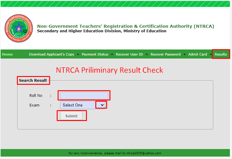NTRCA Priliminary Result Check