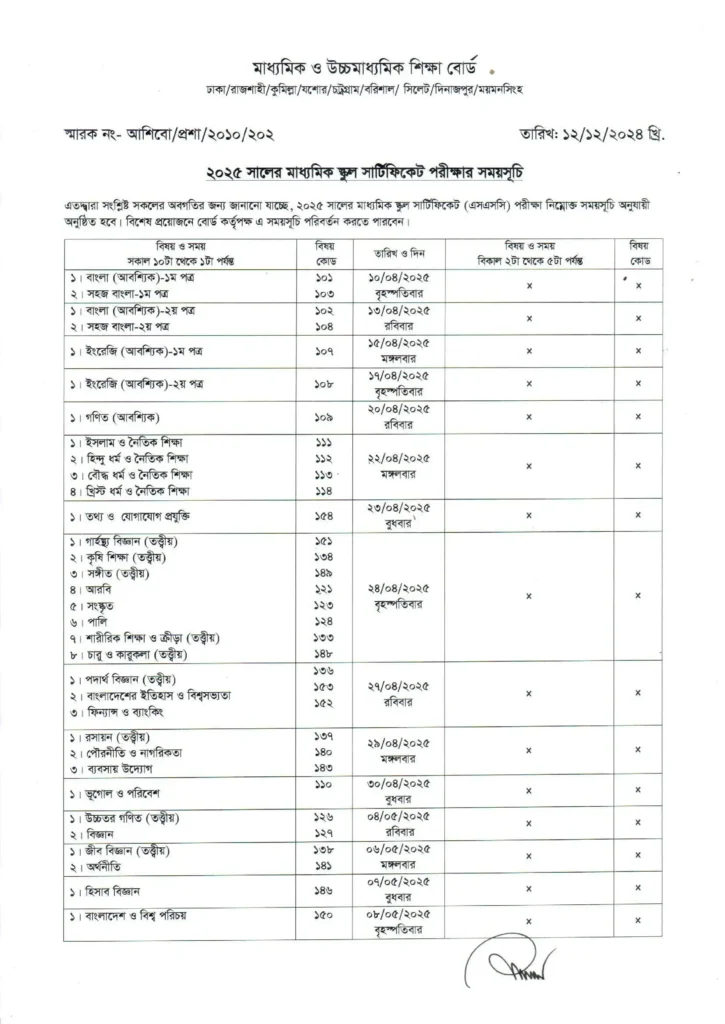 ২০২৫ সালের এসএসসি ও দাখিল পরীক্ষার রুটিন - সিলেবাস 4 ২০২৫ সালের এসএসসি ও দাখিল পরীক্ষার রুটিন - সিলেবাস